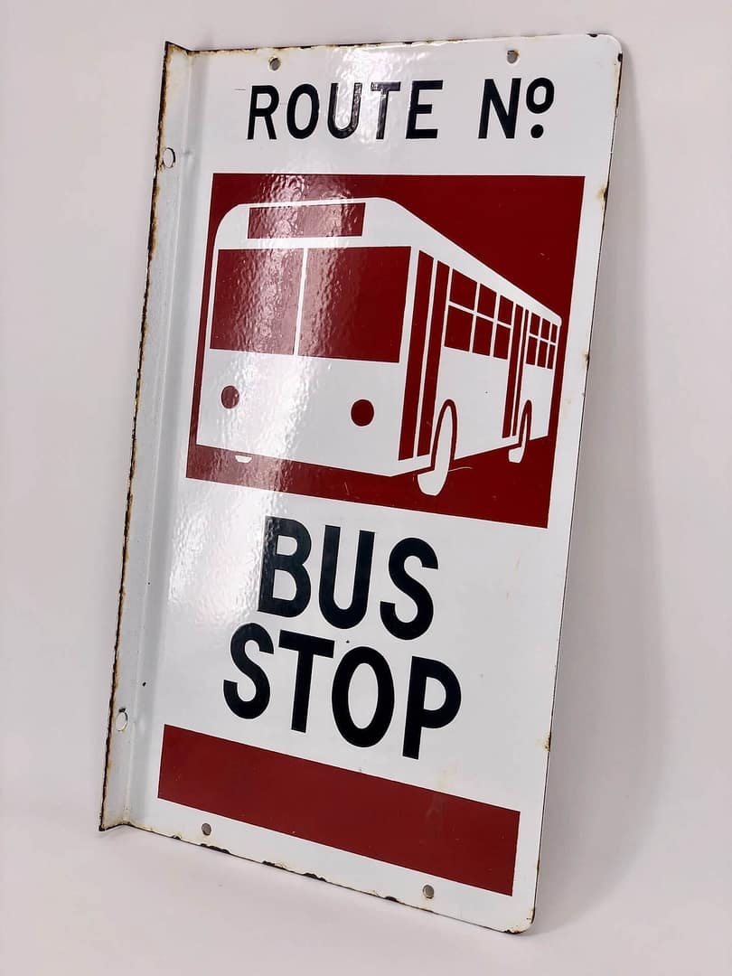 antique enamel sign-bus-stop