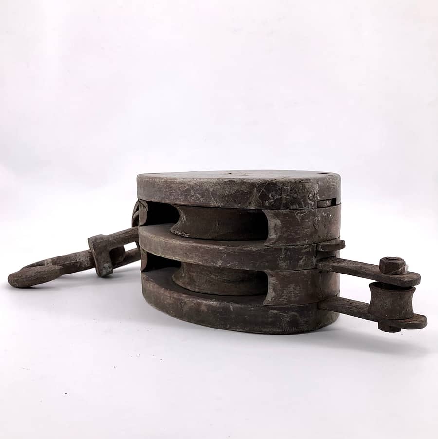 Wrougth iron and wood boat pulley