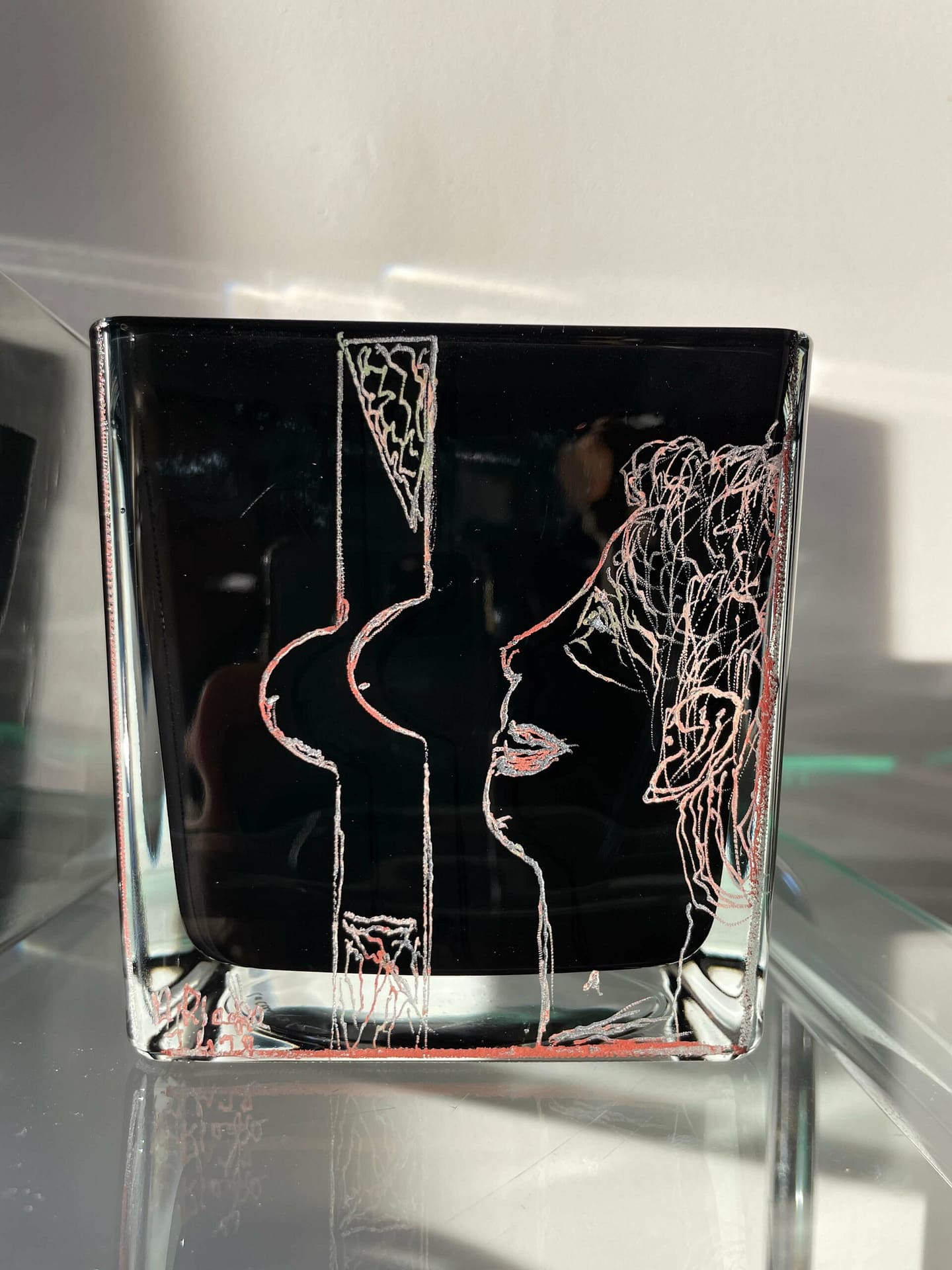 3 black opaline riecke glass vase la coupole figuratif